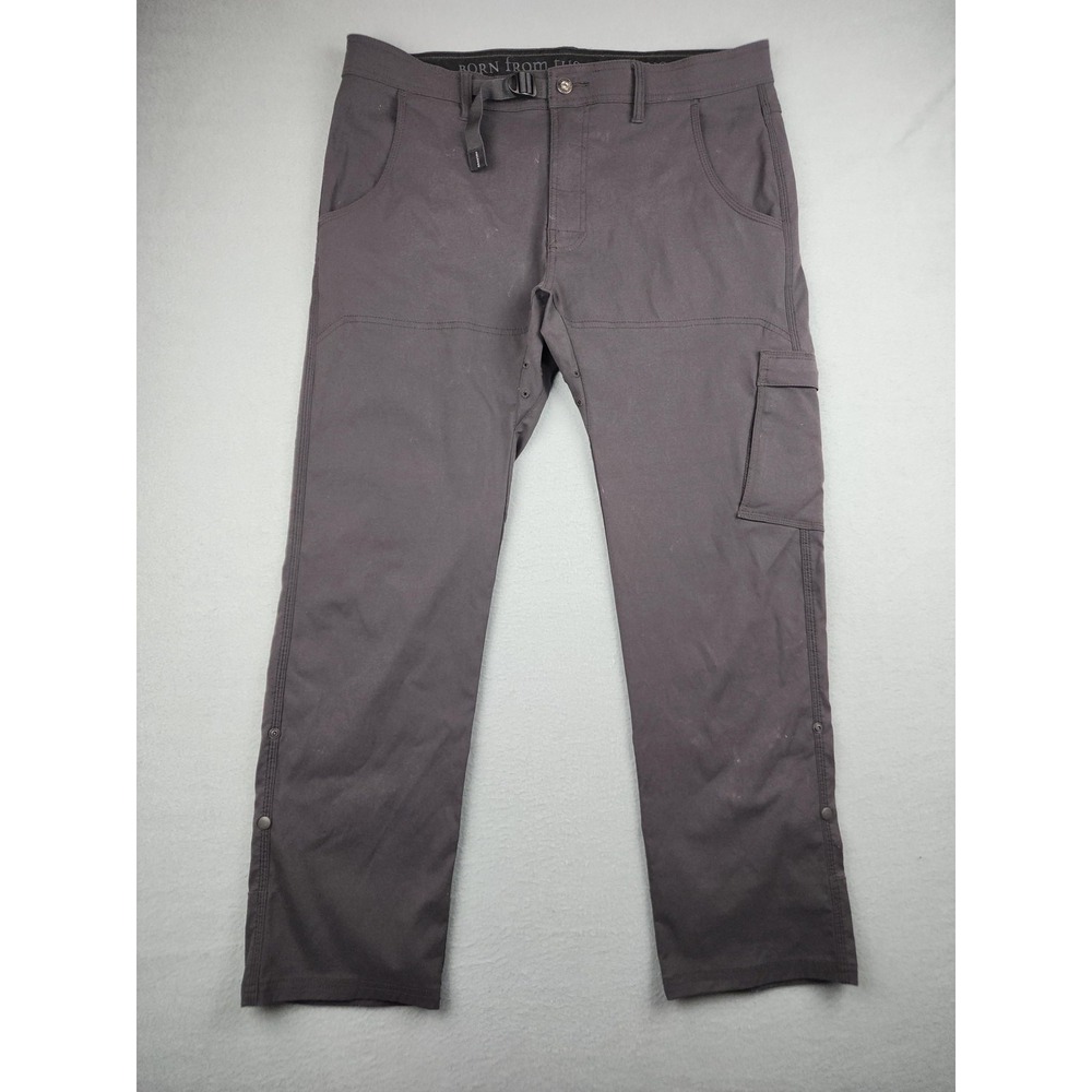 PrAna Breathe Zion Cargo Pants Mens 36x29 Gray Straight Belted Stretch Outdoor